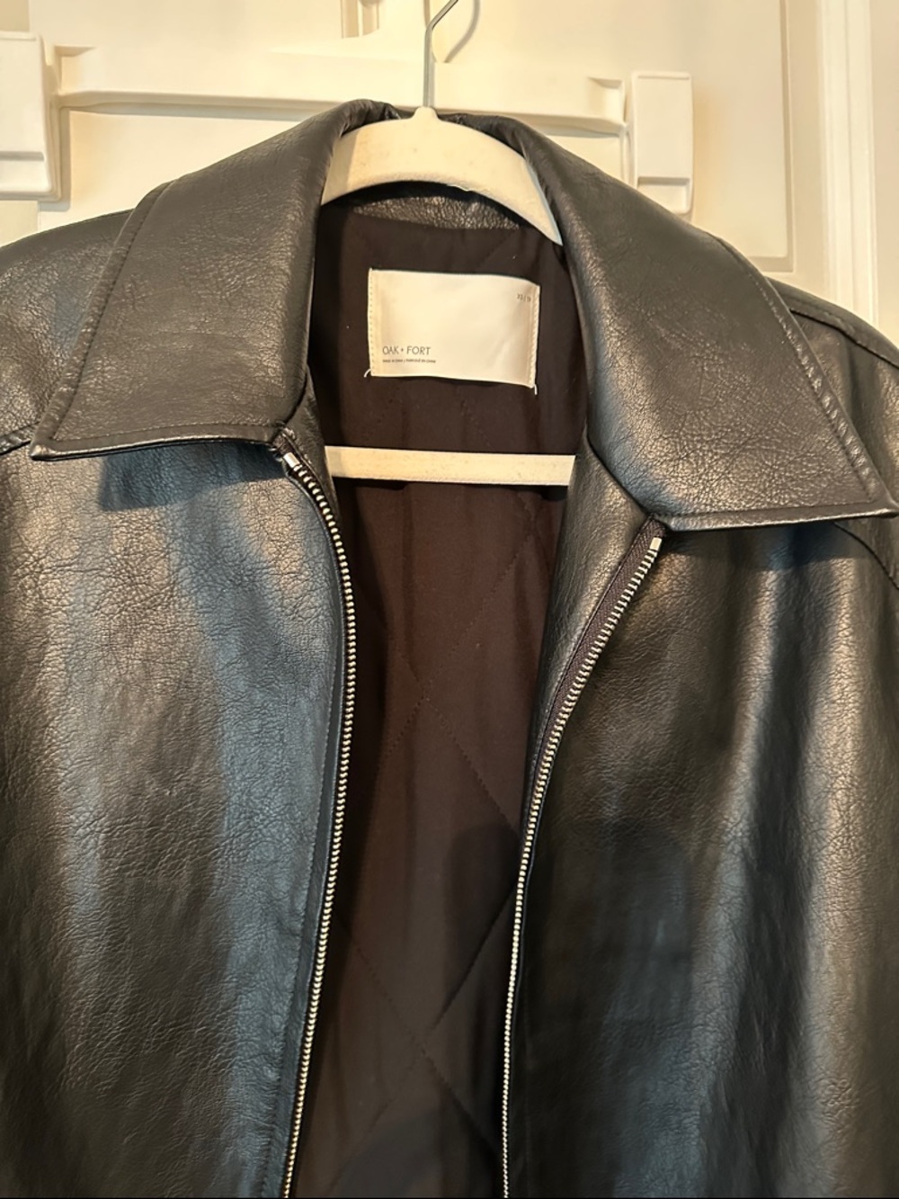 Oak + Fort Classic Black Leather Bomber Jacket - Picture 4 of 10